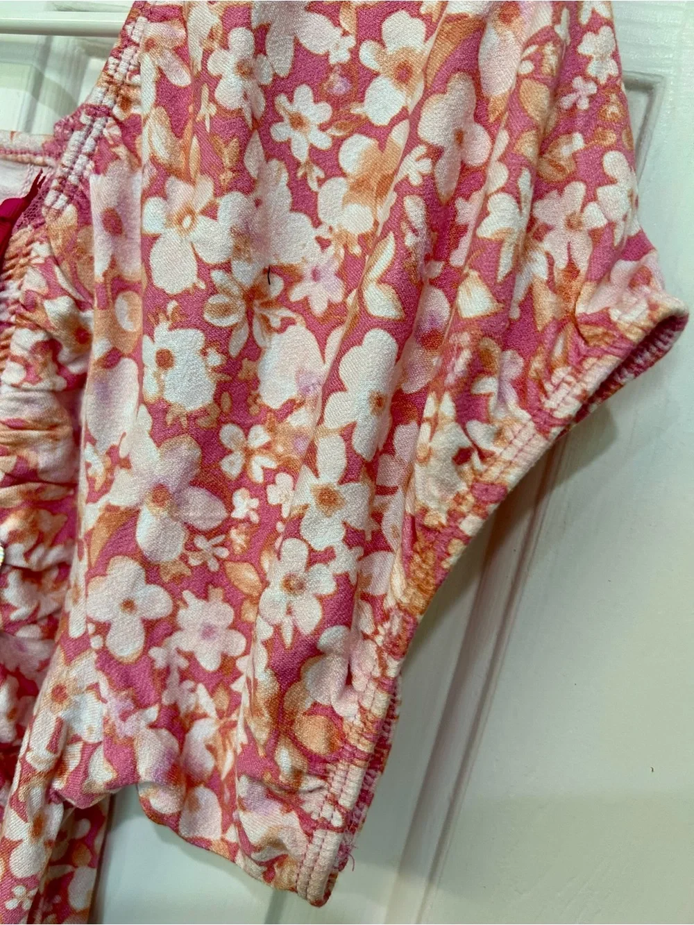 NWT Justice Girls Floral Ruched Front Top Pink XL Plus Puff Sleeve Blouse